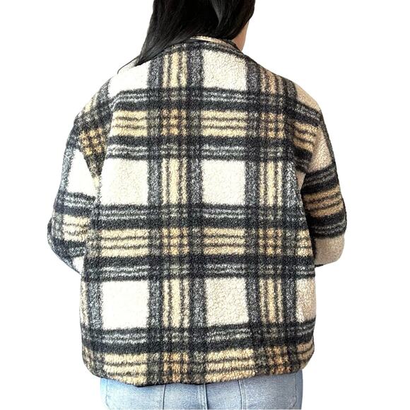 Sanctuary Black & Tan Plaid Sherpa Shacket Size XL - Picture 2 of 9
